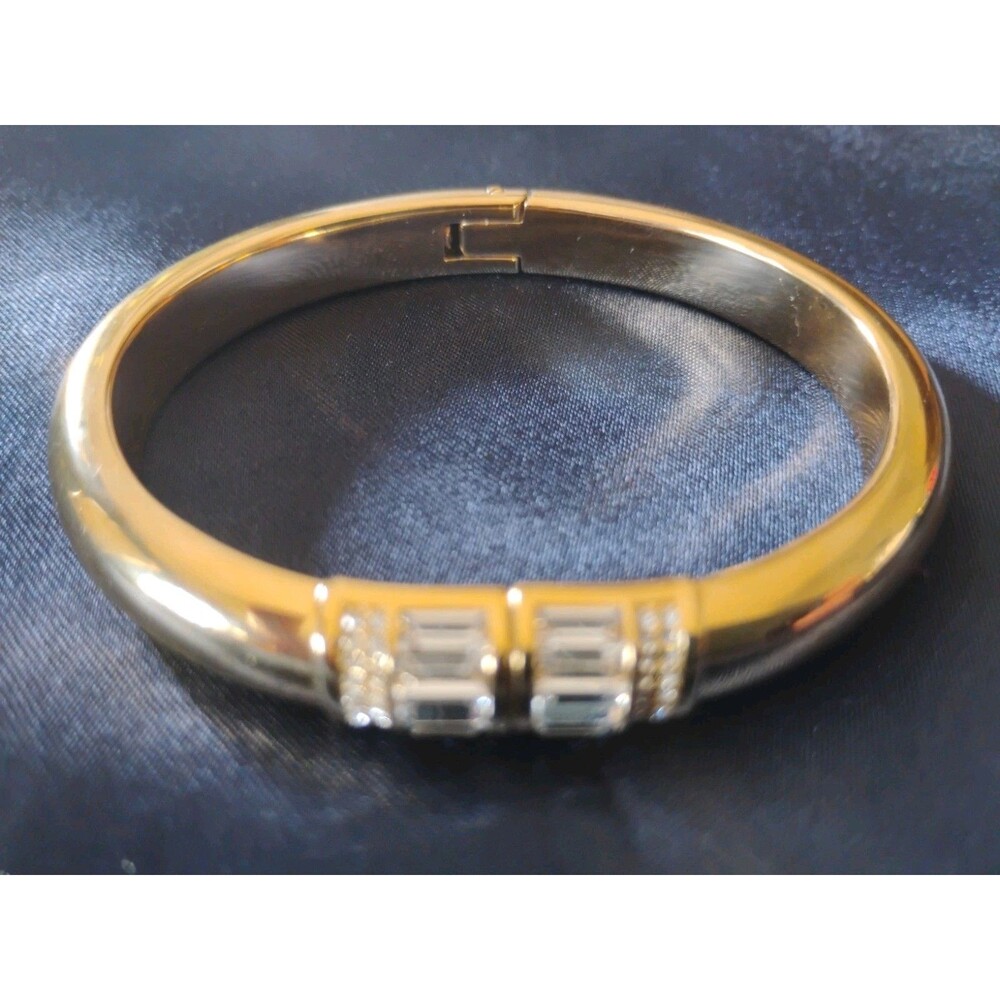 Michael Kors Gold Plated Pave Bangle Bracelet Hinged Baguette Rhinestone Elegant